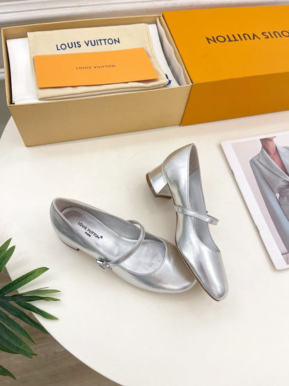 LV WOMEN ROMY HIGH BALLERINA IN SILVER METALLIC LAMBSKIN