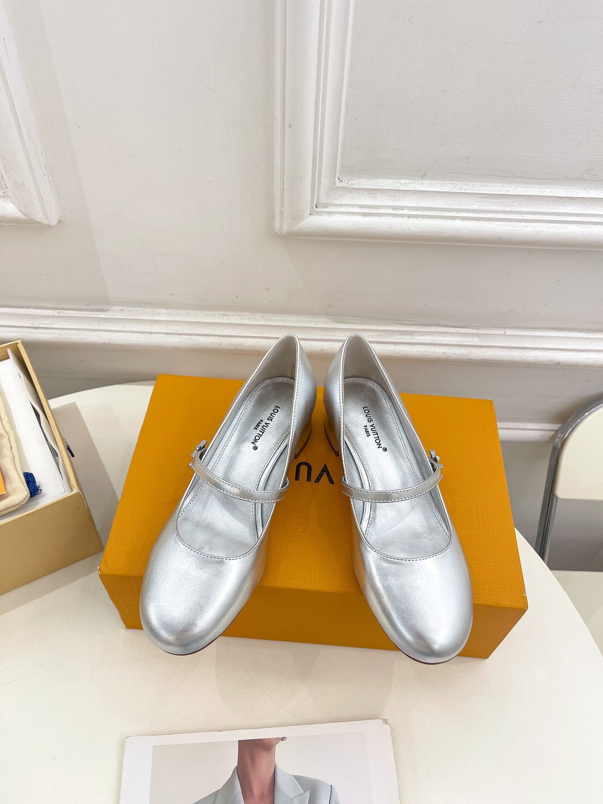 LV WOMEN ROMY HIGH BALLERINA IN SILVER METALLIC LAMBSKIN