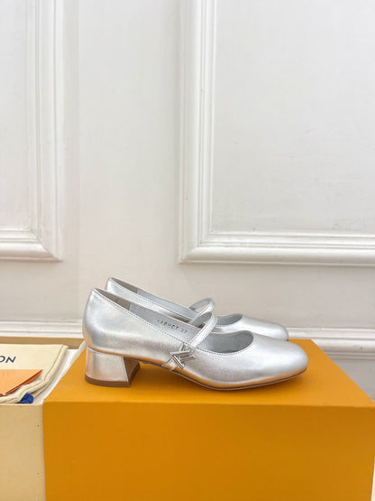 LV WOMEN ROMY HIGH BALLERINA IN SILVER METALLIC LAMBSKIN