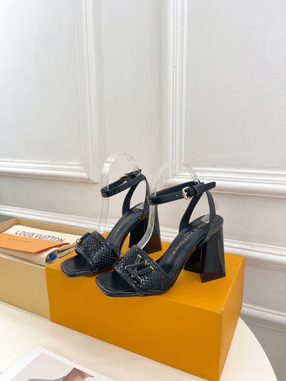LV WOMEN HIGH SANDAL IN BLACK CALFSKIN