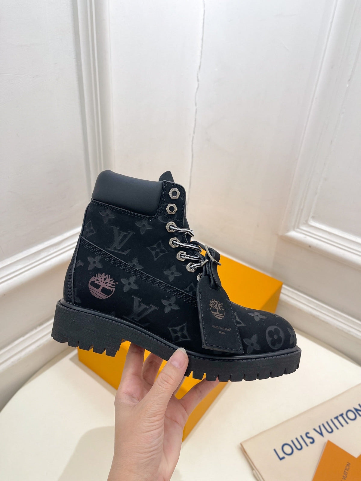 LV X TIMBERLAND MARTIN BOOT IN BLACK MONOGRAM SUEDE