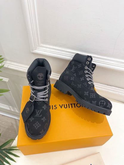 LV X TIMBERLAND MARTIN BOOT IN BLACK MONOGRAM SUEDE