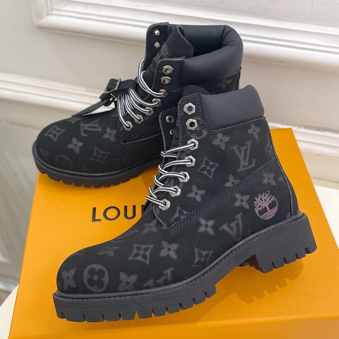 LV X TIMBERLAND MARTIN BOOT IN BLACK MONOGRAM SUEDE