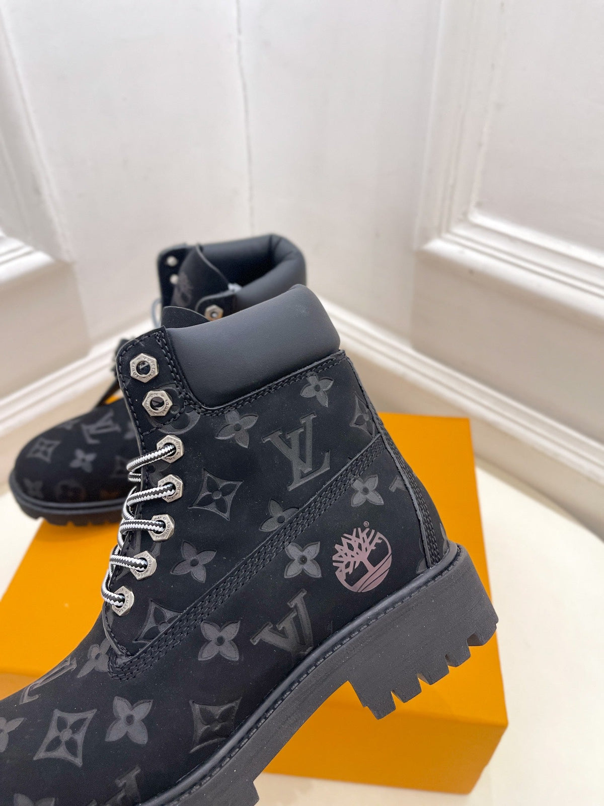 LV X TIMBERLAND MARTIN BOOT IN BLACK MONOGRAM SUEDE