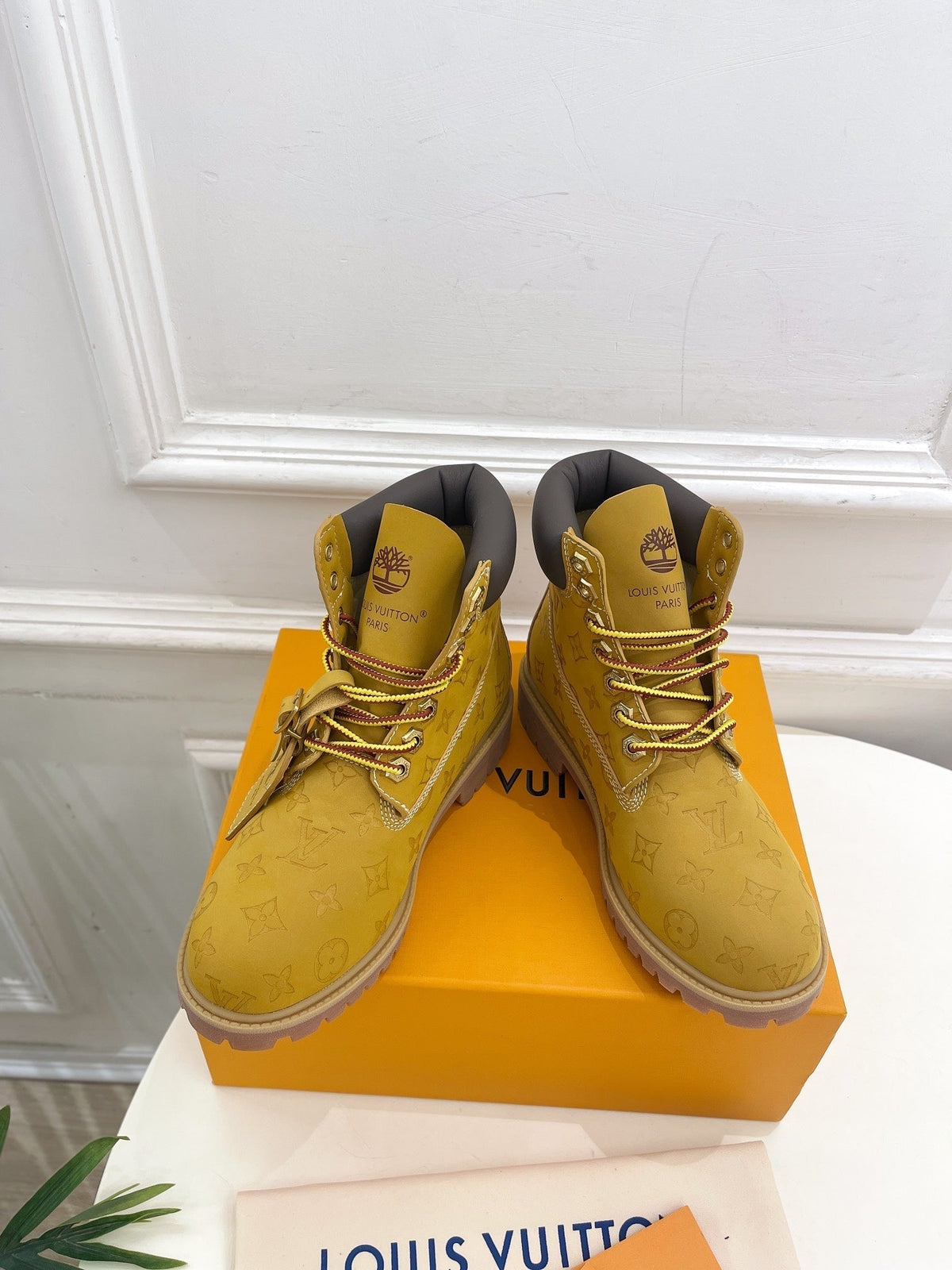 LV X TIMBERLAND MARTIN BOOT IN PEANUT BROWN MONOGRAM SUEDE