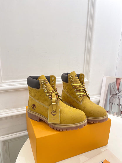 LV X TIMBERLAND MARTIN BOOT IN PEANUT BROWN MONOGRAM SUEDE