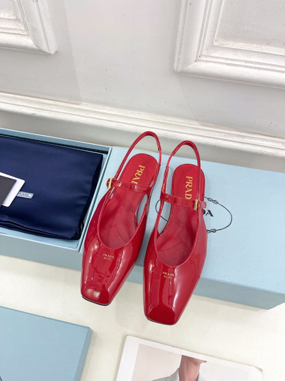 MARY JANE SLINGBACK SQUARE TOE IN CRIMSON RED PATENT SHEEPSKIN