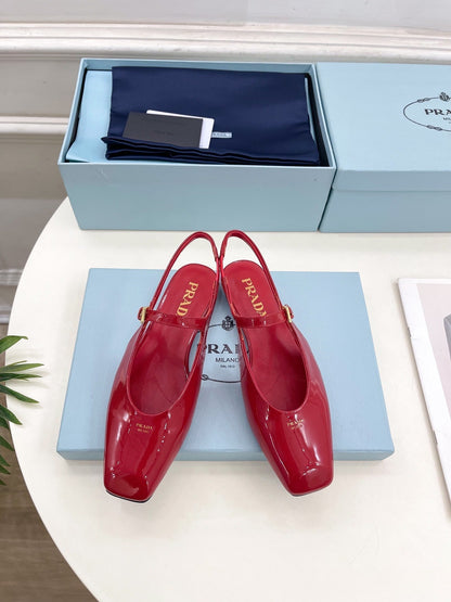 MARY JANE SLINGBACK SQUARE TOE IN CRIMSON RED PATENT SHEEPSKIN