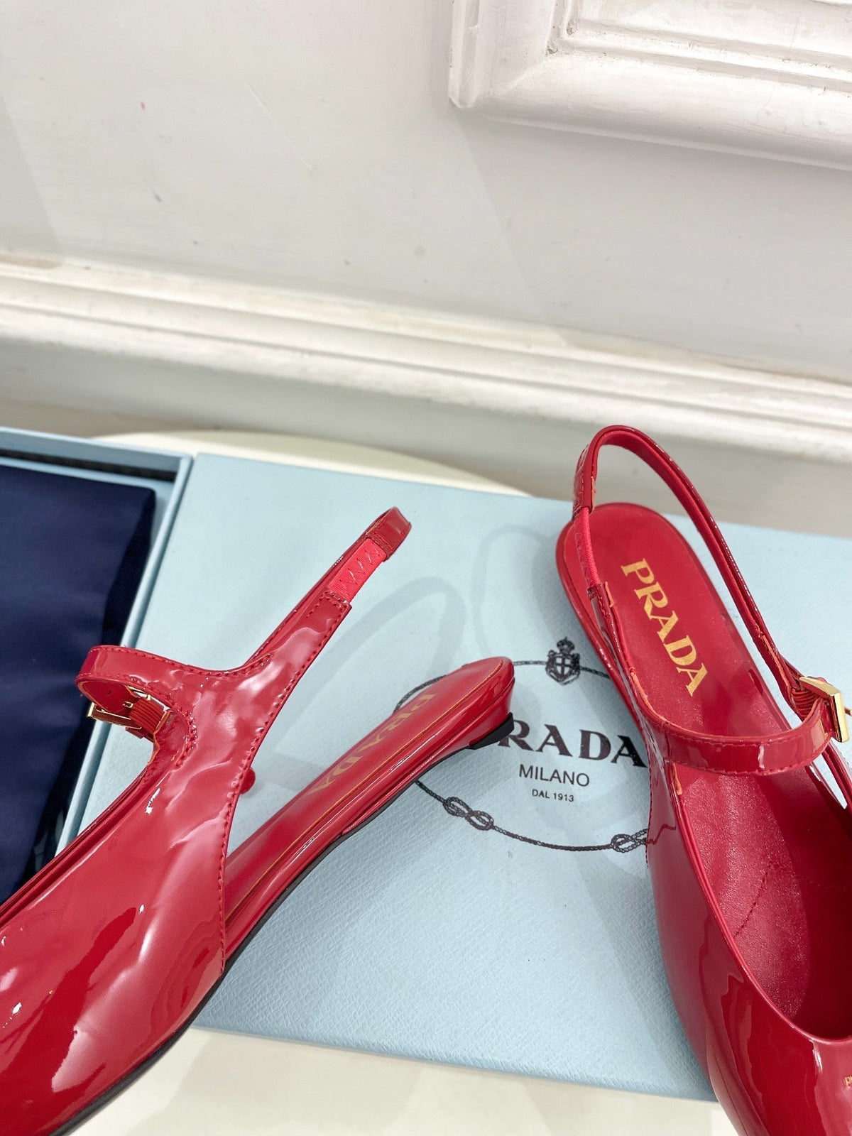 MARY JANE SLINGBACK SQUARE TOE IN CRIMSON RED PATENT SHEEPSKIN