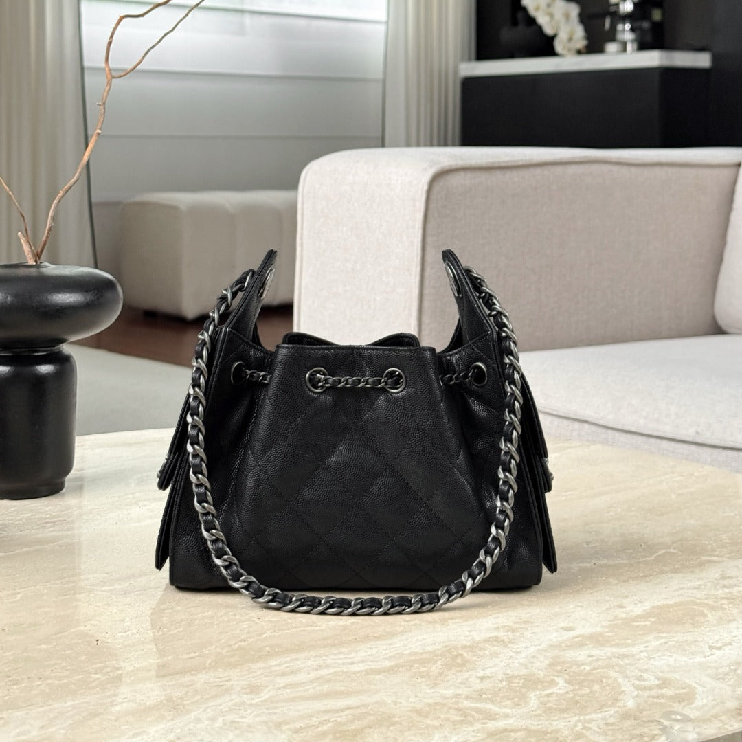CHANEL 25 Bag Mini Black with Sliver Hardware