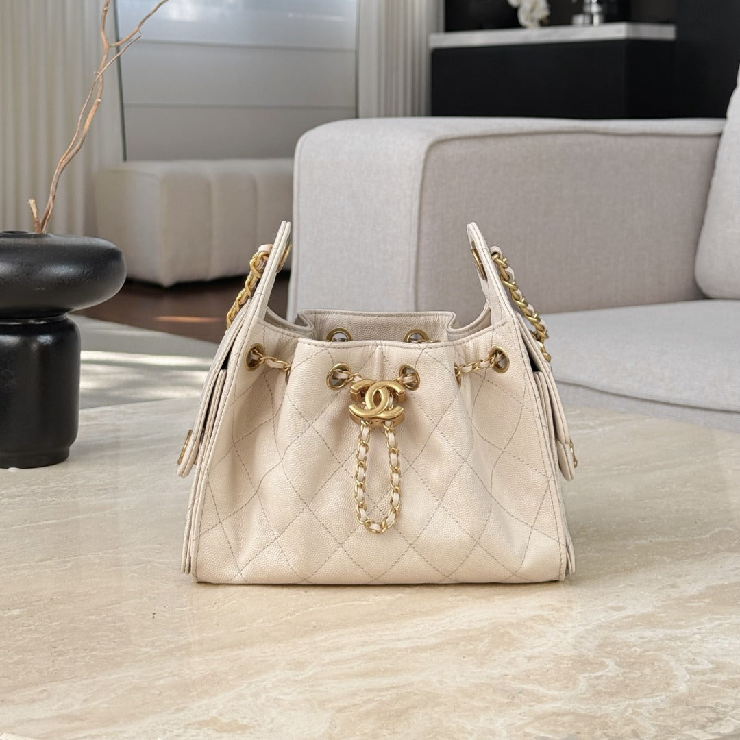 CHANEL 25 MINI SIZE BEIGE WITH GOLD HARDWARE