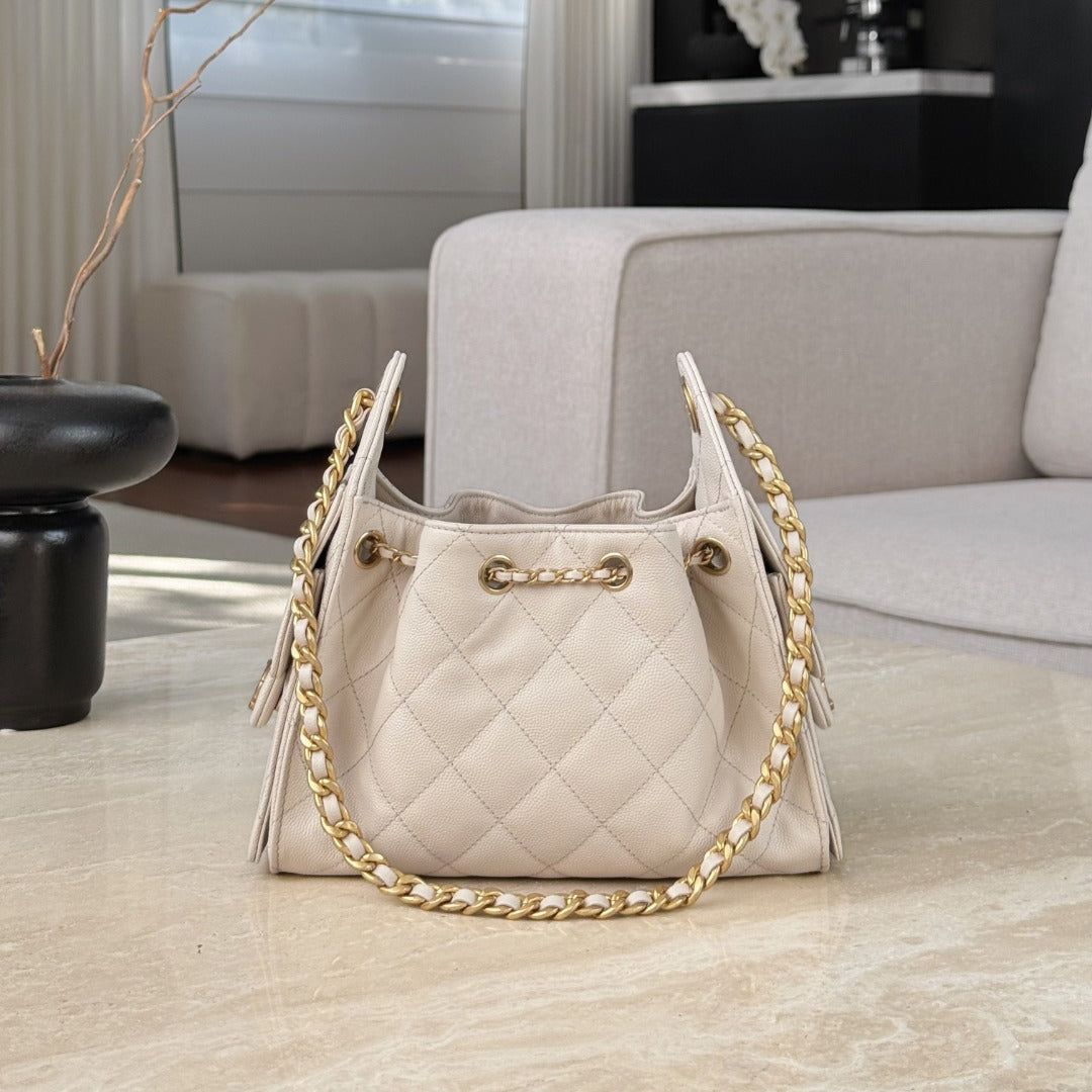 CHANEL 25 MINI SIZE BEIGE WITH GOLD HARDWARE
