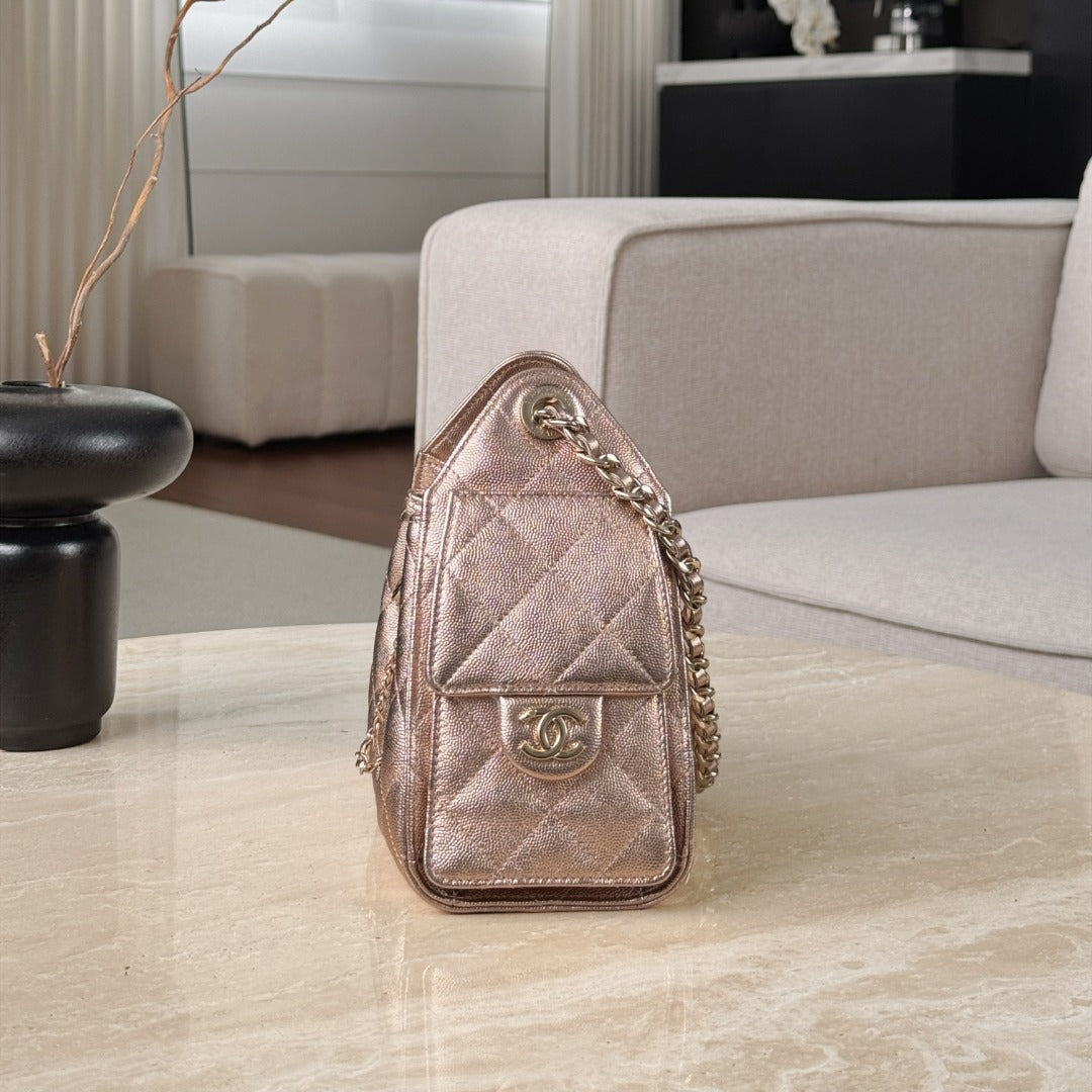 CHANEL 25 Bag Mini Rose Gold Caviar Leather