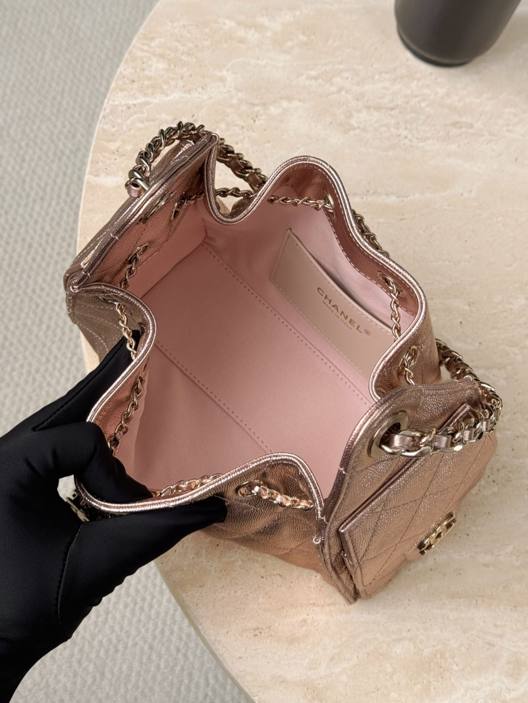 CHANEL 25 Bag Mini Rose Gold Caviar Leather