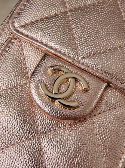 CHANEL 25 Bag Mini Rose Gold Caviar Leather