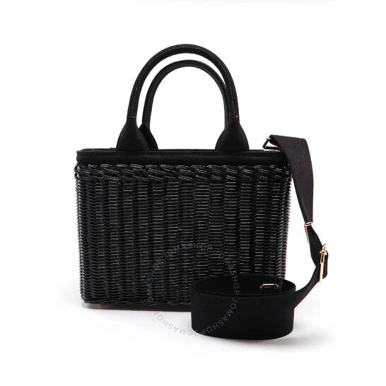 Prada Black Basket Tote Bag With Triangular Logo