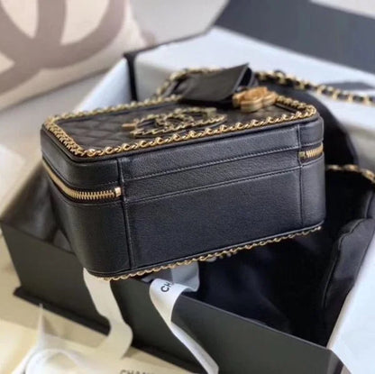 Chanel Filigree Vanity Case Quilted Caviar Gold – Black