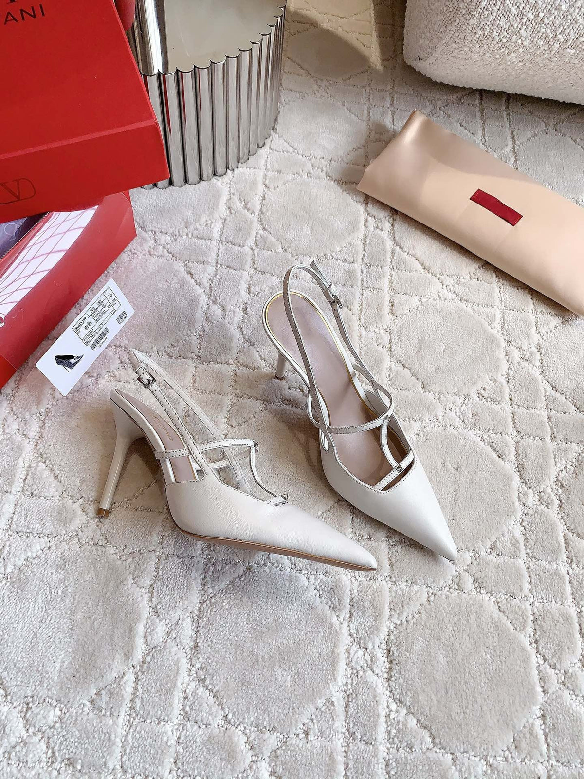 2 Rockstud Slingback 90mm Matte White