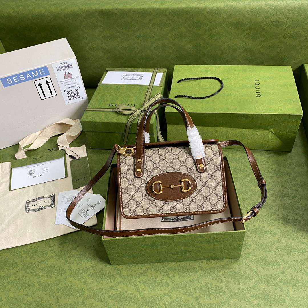 Gucci 1955 Luxury Women’s Handbag with Brown Handle 23x16x12cm